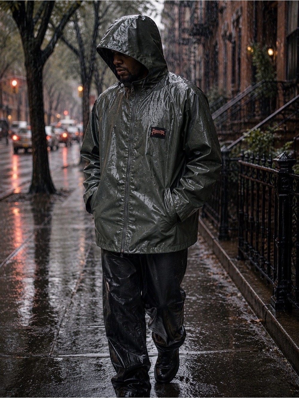 PIONEER Dark Green Men Large Rain Coat PVC/Polyester Wind & Chemical Protection